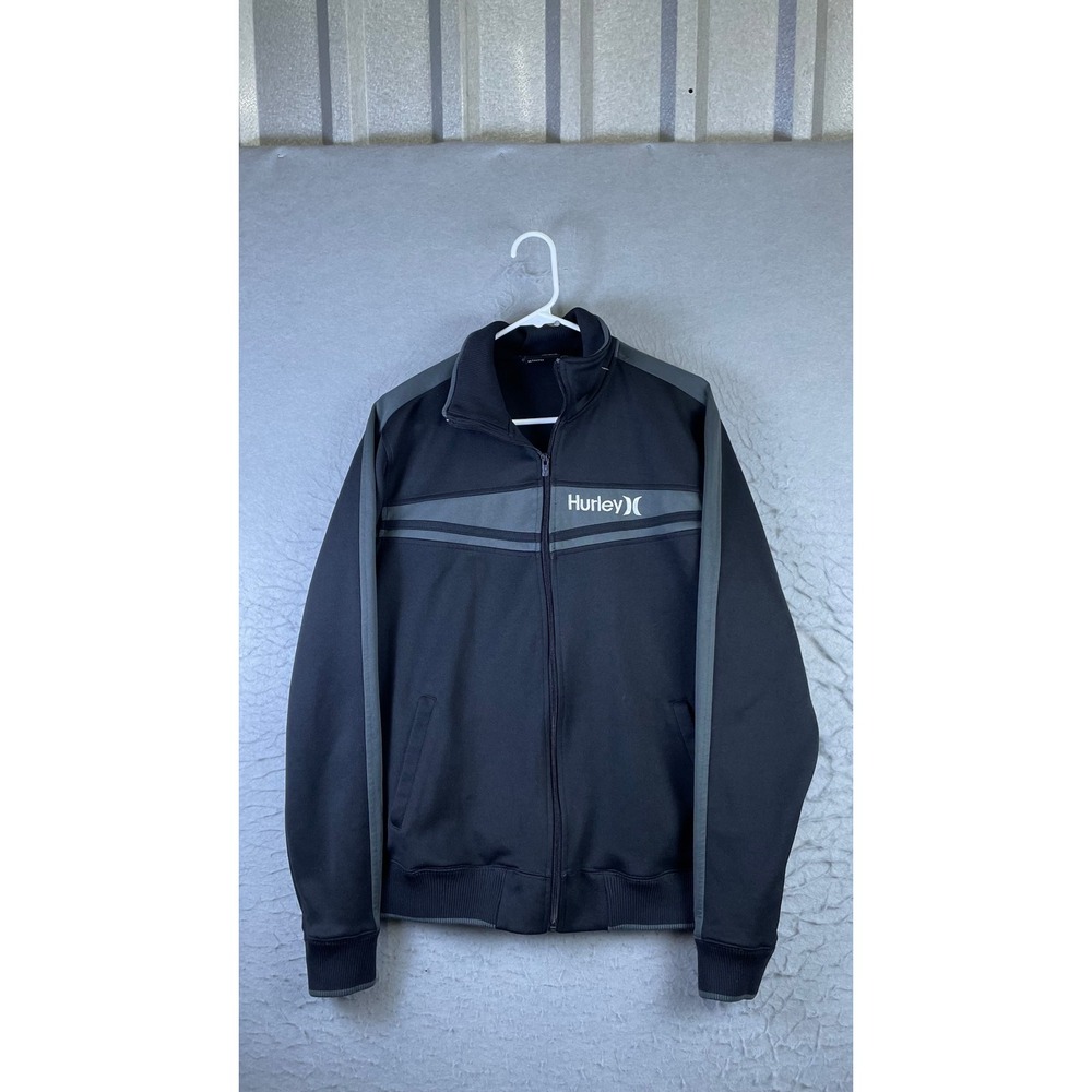 Hurley Track Jacket Mens Large Black Grey Excellent Full Zip Activewear 14712